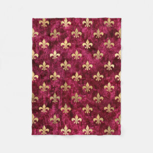 Red Velvet Fleur De Lis Mardi Gras Orleans Pattern Fleece Blanket