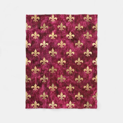 Red Velvet Fleur De Lis Mardi Gras Orleans Pattern Fleece Blanket