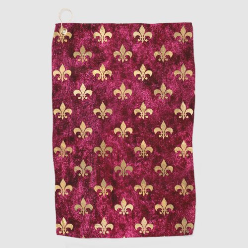 Red Velvet Fleur De Lis Mardi Gras Orleans Pattern Golf Towel