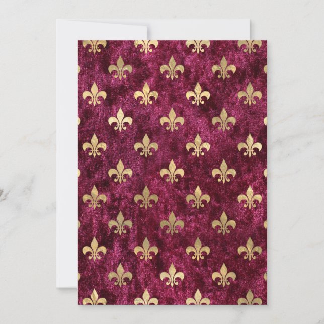 Red Velvet Fleur De Lis Mardi Gras Orleans Pattern Invitation (Front)