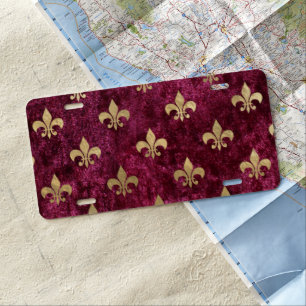 Red Velvet Fleur De Lis Mardi Gras Orleans Pattern License Plate