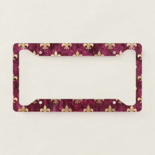 Red Velvet Fleur De Lis Mardi Gras Orleans Pattern License Plate Frame