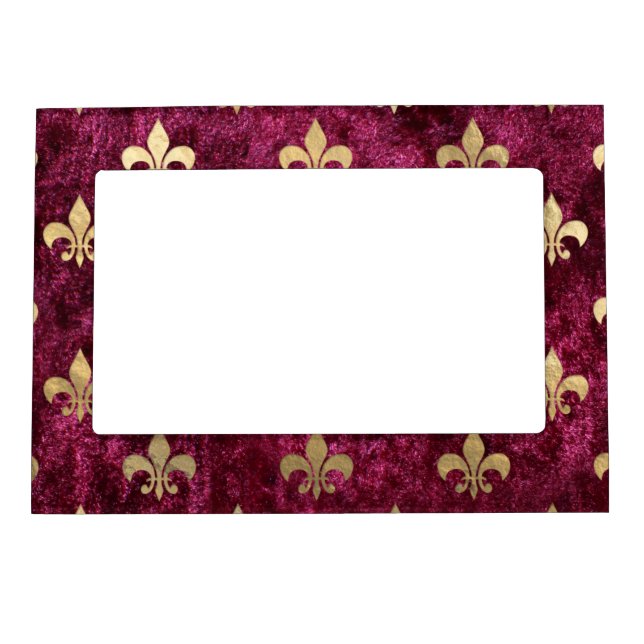 Red Velvet Fleur De Lis Mardi Gras Orleans Pattern Magnetic Frame (Front)