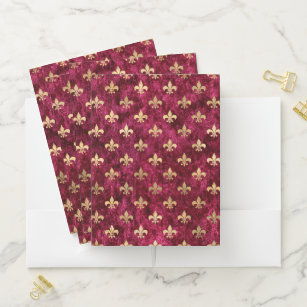Red Velvet Fleur De Lis Mardi Gras Orleans Pattern Pocket Folder