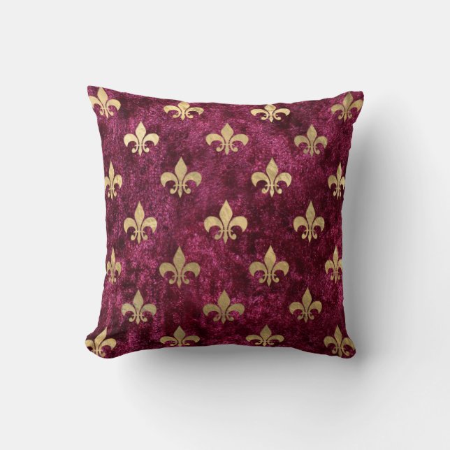 Red Velvet Fleur De Lis Mardi Gras Orleans Pattern Throw Pillow (Front)
