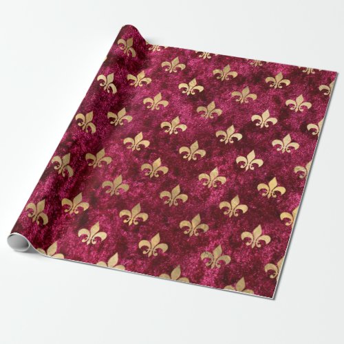 Red Velvet Fleur De Lis Mardi Gras Orleans Pattern Wrapping Paper