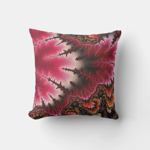 Red Velvet Fractal Abstract Nouveau Style Throw Pillow