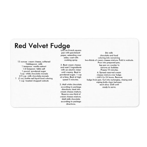 Red Velvet Fudge label