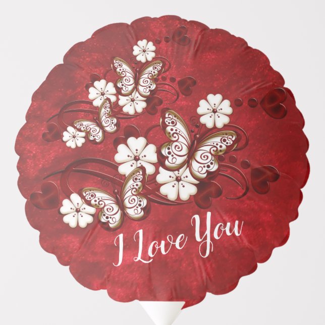 Red Velvet I Love You Hearts & Butterflies Balloon (Front)