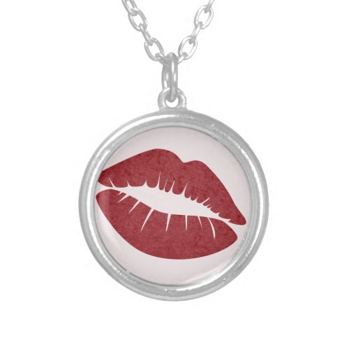 Red Velvet Lipstick Kiss Valentines Day Silver Plated Necklace
