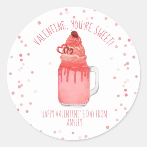 Red Velvet Milkshake Classroom Valentine Photo Classic Round Sticker