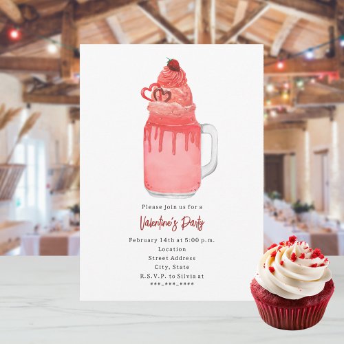 Red Velvet Milkshake Valentines Party Invite