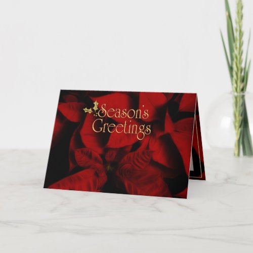 Red Velvet Poinsettia Seasons Greetings Holiday Card
