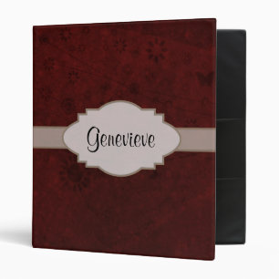 Red Velvet Retro Floral Abstract Nameplate Binder