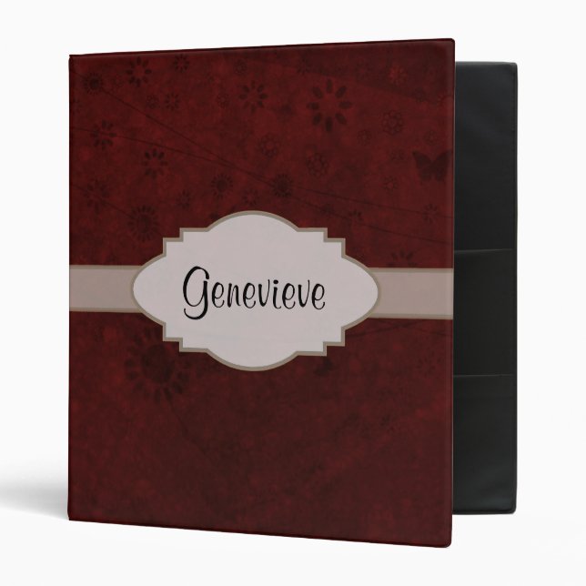 Red Velvet Retro Floral Abstract Nameplate Binder (Front/Inside)