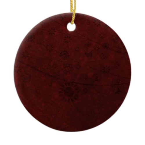 Red Velvet Retro Flowers and Butterflies Abstract Ceramic Ornament