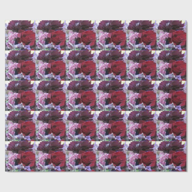 Red Velvet Rose Flower Wrapping Paper (Flat)