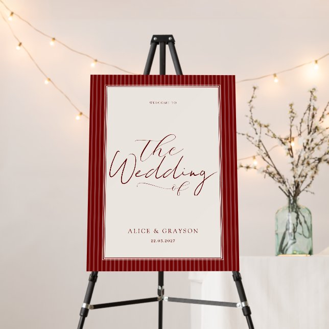 Red Velvet Script Classic Striped Wedding Foam Board (In Situ (Stand))