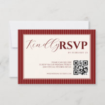 Red Velvet Script Classic Striped Wedding RSVP