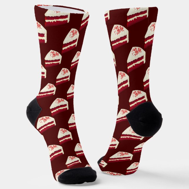 Red Velvet Sliced Cake on Deep Burgundy Socks (Angled)