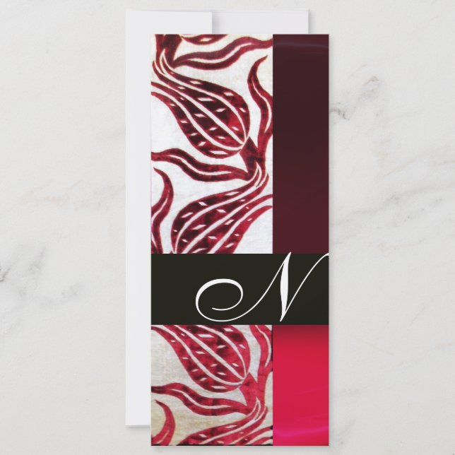 RED VELVET TULIP MONOGRAM Burgundy Champagne White Invitation (Front)