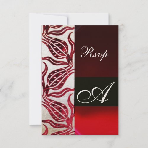 RED VELVET TULIP MONOGRAM Burgundy Champagne White RSVP Card