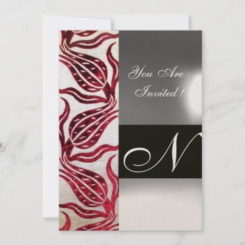 RED VELVET TULIP MONOGRAM Burgundy White Champagne Invitation