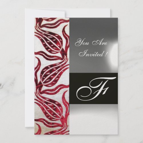 RED VELVET TULIP MONOGRAM Burgundy White Ice Invitation