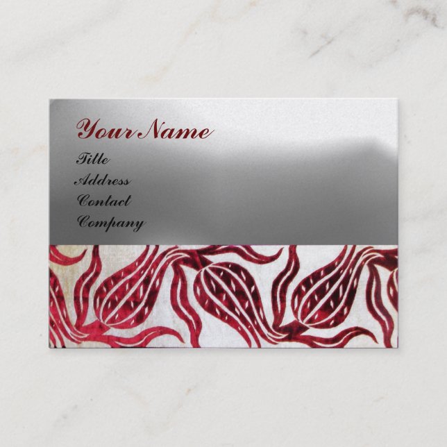 RED VELVET TULIP MONOGRAM Burgundy White Pearl Business Card (Front)