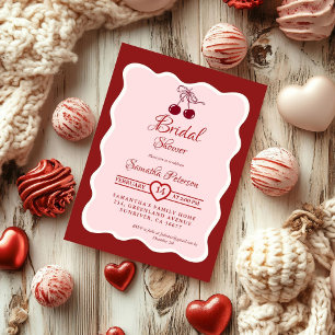 Red Velvet Valentine cherry bow Bridal Shower Invitation