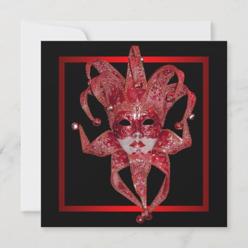 Red Venetian Mardi Gras Mask Masquerade Party Invitation