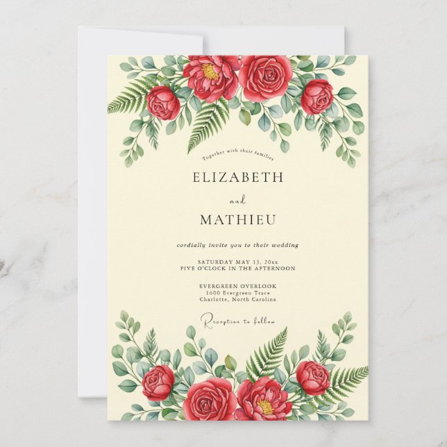 Red Verdant Spring Wedding Invitation (Front)