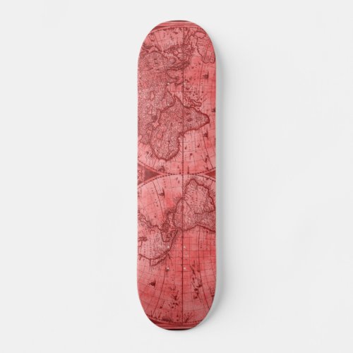 Red Version Antique World Map J Blaeu 1664 Skateboard Deck