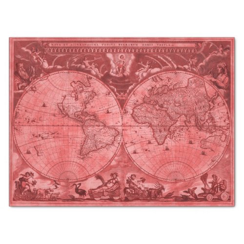Red Version Antique World Map J Blaeu 1664 Tissue Paper
