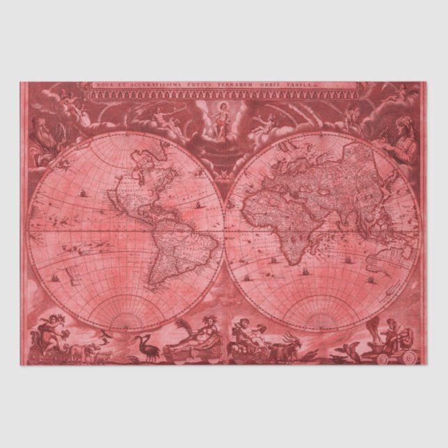 Red Version Antique World Map J Blaeu 1664 Tissue Paper (Front)