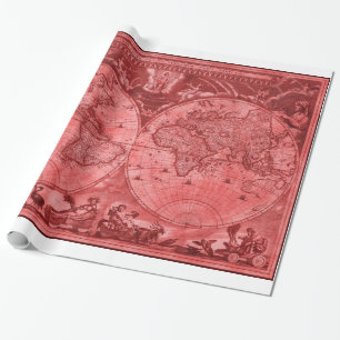 Red Version Antique World Map J Blaeu 1664 Wrapping Paper
