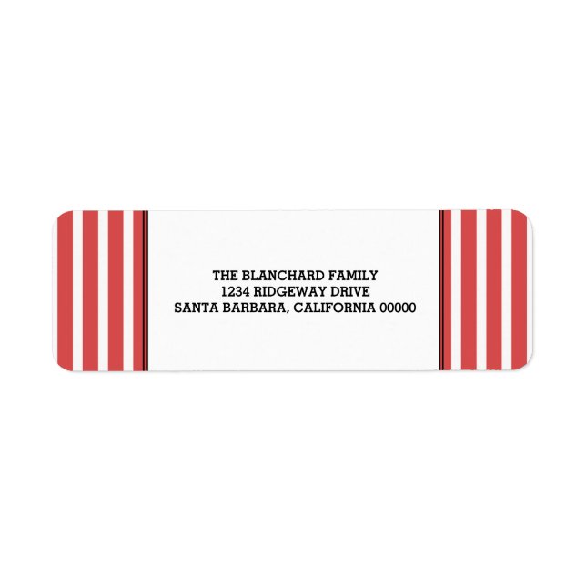 Red Vertical Festive Stripes Holiday Label (Front)
