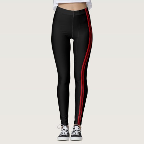 Red Vertical Lines Over Black Leggings