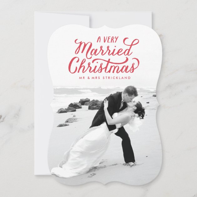 Red Very Married Christmas Newlywed Photo Card