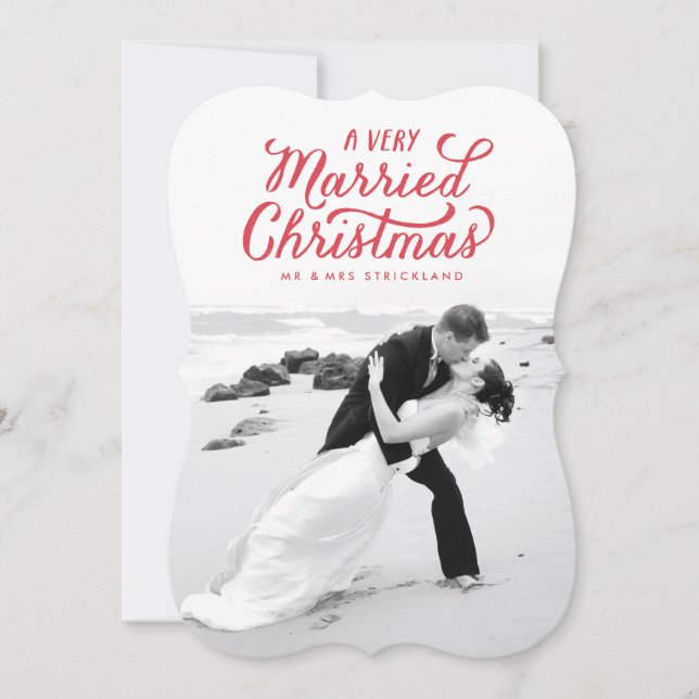 Red Very Married Christmas Newlywed Photo Card (Front)