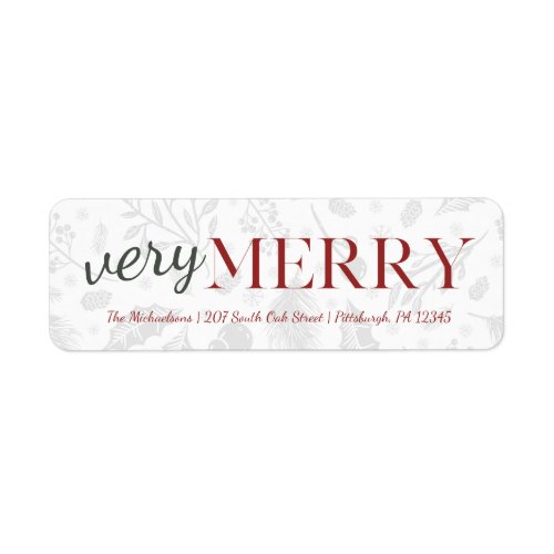 Red Very Merry Botanical Christmas Address Label