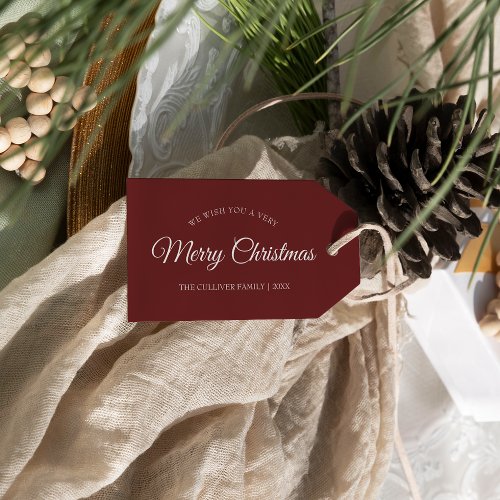 Red Very Merry Christmas Family Name Gift Tags