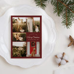 Red Very Merry Christmas Five Photo Collage Holiday Card<br><div class="desc">This Red Very Merry Christmas Five Photo Collage Holiday Card design features a sophisticated dark red backdrop with a blend of simple ivory lettering and classic calligraphy paired with a minimalist boho styling that strikes a perfect balance between clean modern subtlety and vintage elegance. This charming design is a lovely...</div>