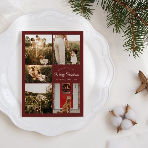 Red Very Merry Christmas Five Photo Collage Holiday Card