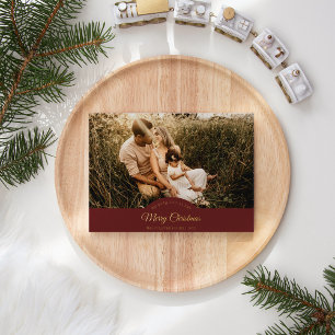 Red Very Merry Christmas Four Photo Horizontal Foil Holiday Card