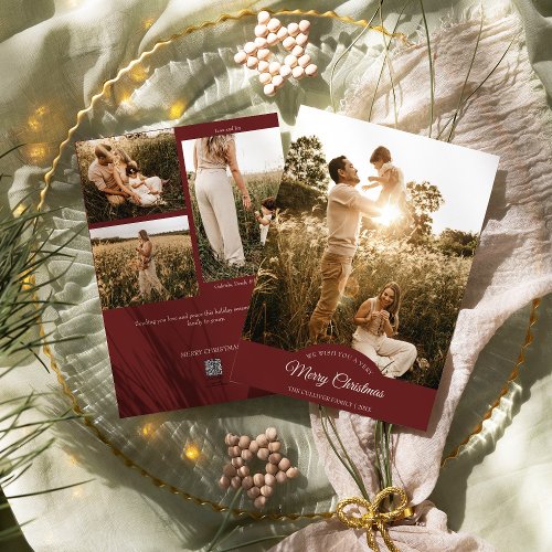 Red Very Merry Christmas Four Photo Vertical Holiday Card