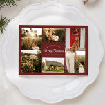 Red Very Merry Christmas Six Photo Collage Holiday Card<br><div class="desc">This Red Very Merry Christmas Six Photo Collage Holiday Card design features a sophisticated dark red backdrop with a blend of simple ivory lettering and classic calligraphy paired with a minimalist boho styling that strikes a perfect balance between clean modern subtlety and vintage elegance. This charming design is a lovely...</div>