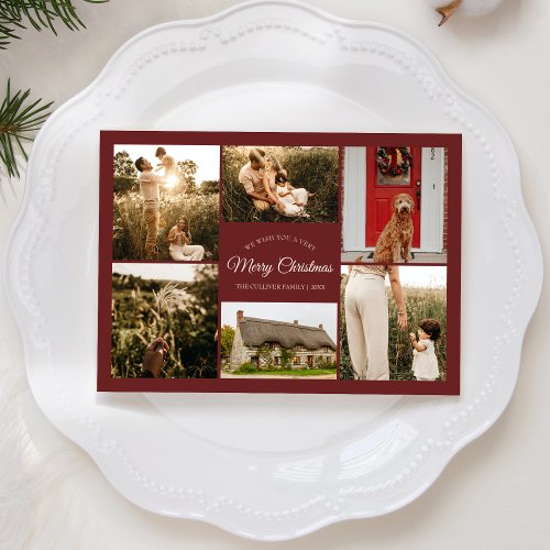 Red Very Merry Christmas Six Photo Collage Holiday Card