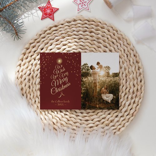 Red Very Merry Christmas Tree Family Portrait Foil Holiday Card