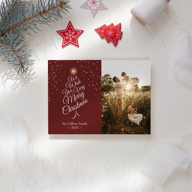 Red Very Merry Christmas Tree Family Portrait Holiday Card (Creator Uploaded)